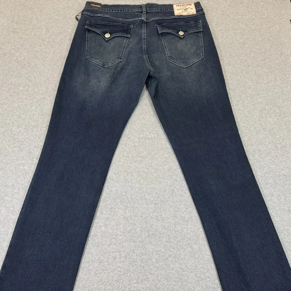 True Religion Ricky SN Flap Relaxed Straight Jeans Dark Woodland Wash 36x34 NWT